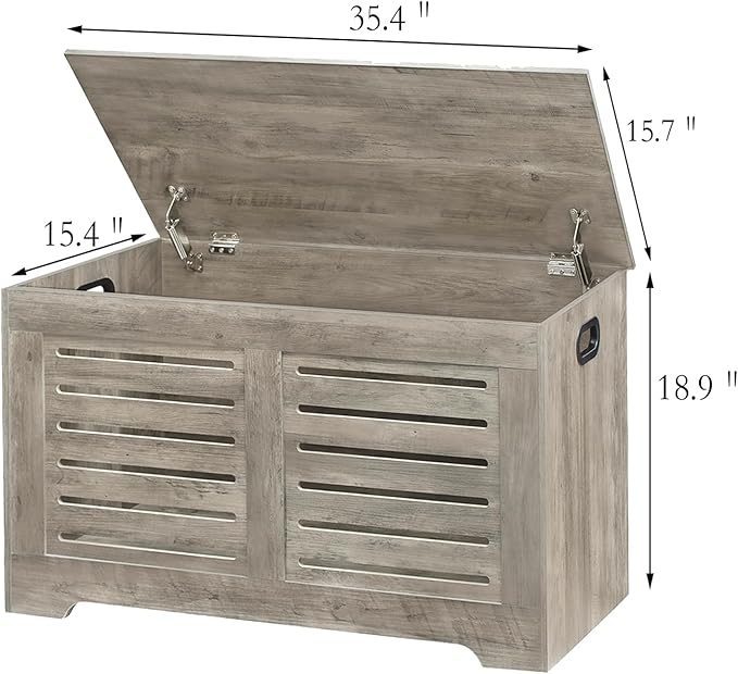 DINZI LVJ Storage Chest, Flip-Top Wooden Toy Box with 2 Safety Hinges, Retro Entryway Shoe Bench, Sturdy Large Storage Trunk for Living Room, Bedroom, Toddler Room, Easy Assembly, Gray Wash