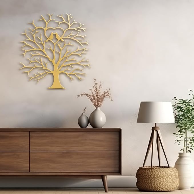 SIGNLEADER Metal Wall Art Decor Heart-Shaped Tree of Love Abstract Wall Sculpture Hangings Home Decoration for Living Room, Bedroom, Bathroom, Kitchen, Outdoor - 18" Gold Gold