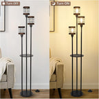 Airposta Vintage Floor Lamp with Shelves, Farmhouse Wood Floor Lamps for Living Room, Black Standing Lamp for Bedroom, Industrial Floor Lamp with Table, Rustic Tall Lamp for Office Corner Home Décor
