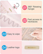 BAGSMART Hanging Jewelry Organizer Storage Roll with Hanger Metal Hooks Double-Sided Jewelry Holder for Earrings, Necklaces, Rings on Closet, Wall, Door, 1 piece, Medium, Pink