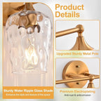 28.46in Modern Bathroom Light Fixtures, 4 Light Vanity Light, Rippled Glass Shade Gold Wall Lamp, Bathroom Wall Sconce Lamp for Mirror Living Room Bedroom Hallway