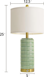 PoKat 25'' Bedside Table Lamps Set of 2 for Living Room with USB A&C Ports, Touch Lamps with 3-Way Dimmable Control for Bedroom, Farmhouse Green Lamps for Nightstand Office Hallway (Bulbs Included)