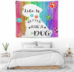 VUMIVI Cute Dog Tapestry Rainbow Color Planks Rustic Farmhouse Home Decor Pet Paws Tapestry Wall Hanging for Living Room Bedroom Dorm Classroom Aesthetic Decor W60xL50in