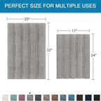 Non Slip Thick Shaggy Chenille Bathroom Rug Mat Set Extra Soft and Absorbent Striped Floor Rugs, 2 Piece, Machine-Washable