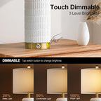 PoKat Stone-Like Ceramic Table Lamps with USB Ports for Bedroom, 25'' Matte-White Dimmable Nightstand Touch Lamps for Night Stands with Gold Base, Farmhouse Lamps for Living Room End Side Table