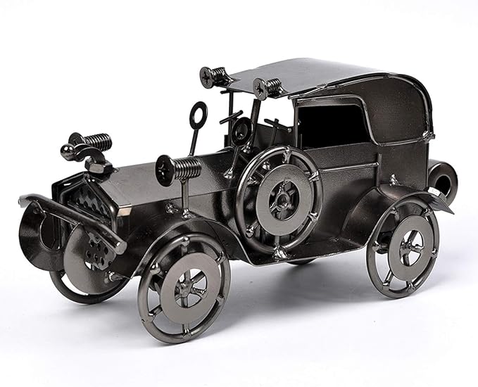 Metal Antique Vintage Car Model QBOSO Handcrafted Collections Collectible Vehicle Toys for Bar or Home Decor Decoration Great Birthday Gift (Black-Silver, Large