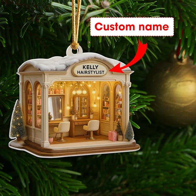 Personalized Hair Salon Christmas Ornament 2025, Flat Acrylic Custom Name Ornament, for Hairdresser, Hair Stylist Keepsake, Christmas Tree Decoration