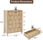 Fluted 5 Drawer Tall Dresser for Bedroom, Mid Century Modern Nightstand with Drawers, Tall Bedside Table for Closet Cloth, Living Room End Table with Storage for Dorm -Natural