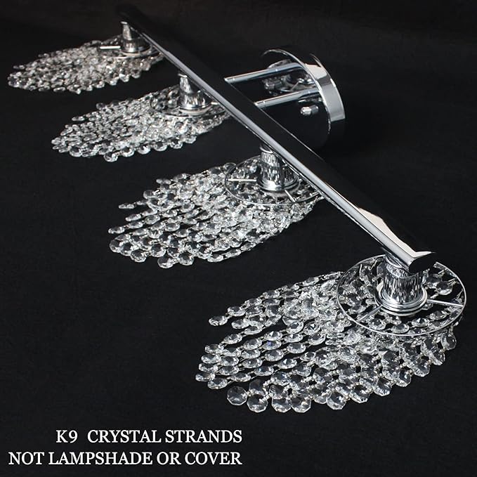 Crystal Bathroom Vanity Lights Over Mirror Chrome Vintage Wall Light Fixture 4-Lights Wall Sconce with K9 Crystal Shade Modern Kitchen Wall Lamp for Living Room Closet Hallway Apartment
