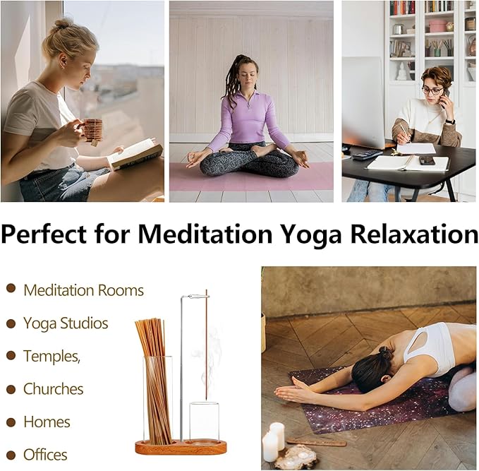 2 in 1 Incense Holder for Sticks(HeightAdjustable), Anti-Ash Flying Insence-Sticks Burner withGlass Incense Holder Organizer for Meditation Yoga SpaHome Decor Sage