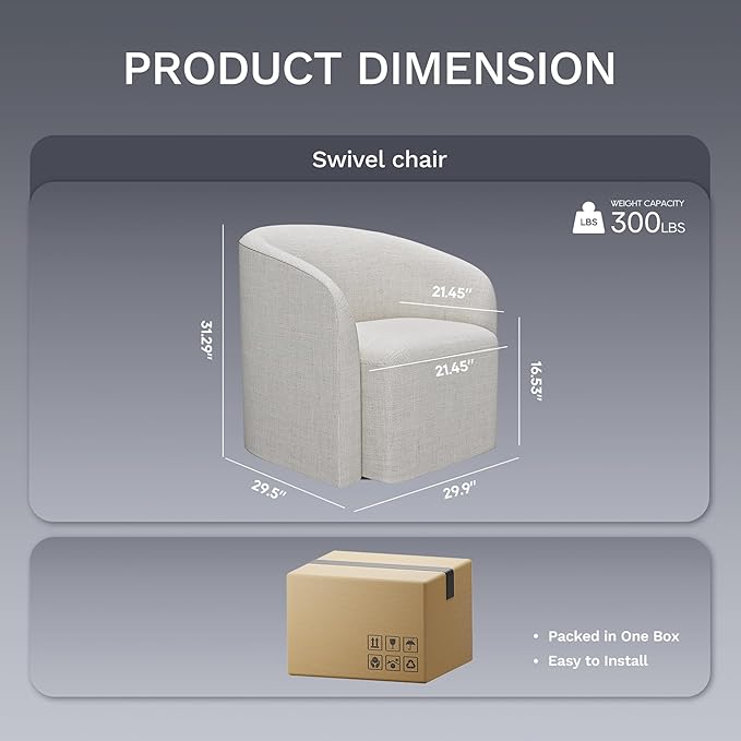 COLAMY Swivel Accent Chair, Barrel Chair with Armrest, Comfy Round 360°Mondern Armchair, for Living Room/Bedroom/Waiting Room, No Assembly, Beige