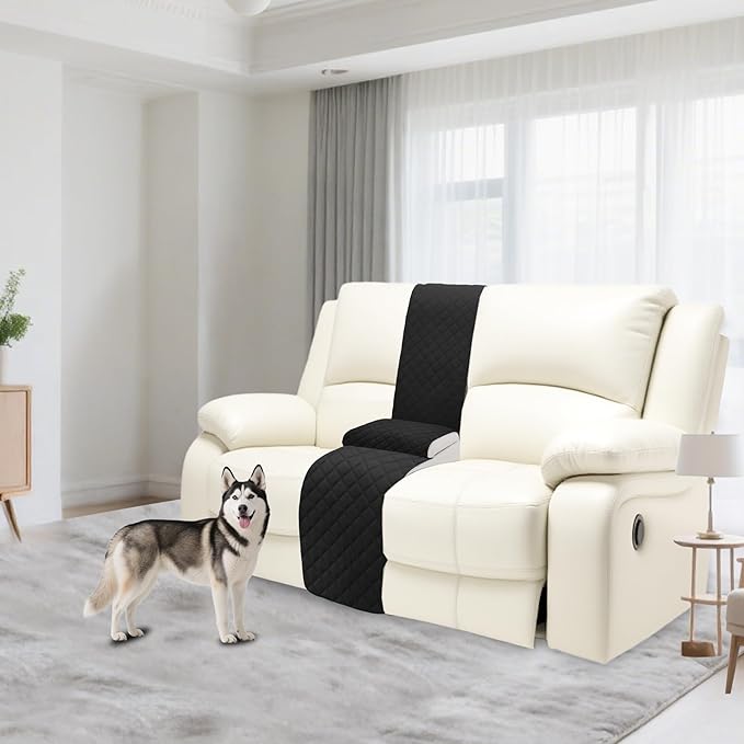 Reclining Sectional Couch Covers Velvet L Shape Recliner Sofa Middle Console Cover for Dogs Pets Washable Anti Slip 1 Additional Recliner Center Console Slipcovers (1 Console, Dark Gray)