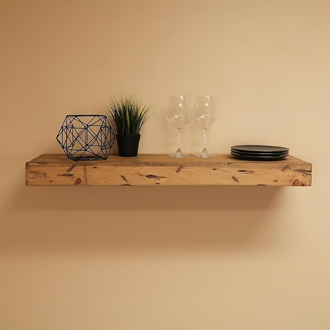 Urbandi Rustic Distressed Floating Shelves, Set of 2, Handmade Out of Pine Wood, 3 Inch Thick, Made in USA (Aged Oak, 48Lx3Hx6D)