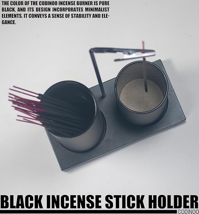 2 in 1 Incense Holder for Sticks,Glass Incense Burner Holder with Storage,Upside Down Incense Holder for Sticks with Glass Ash Catcher for Meditation Yoga Spa Room Home Decor[Full Black]