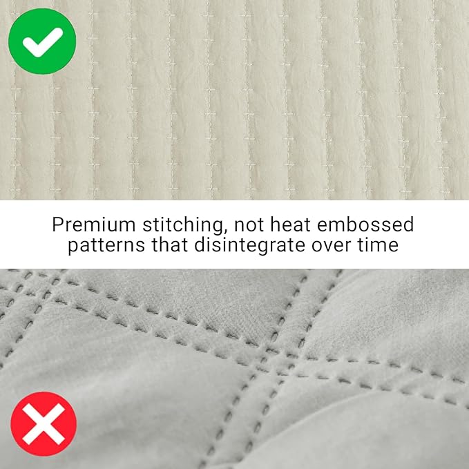 WRENSONGE Queen Quilt-3 Pieces Lightweight Bedspreads Light Oatmeal Queen Size Quilt Bedding Set for All Seasons, Soft Summer Coverlet with 2 Pillow Shams Suitable for Bed & Couch
