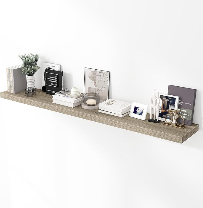 72 inch Floating Shelves for Wall, 12 Inch Deep Floating Shelf, Hanging Shelf with Invisible Brackets, Rustic Wooden Wall Shelves for Bathroom, Bedroom, Living Room,Farmhouse Set of 1,Grey