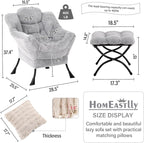 Lazy Chair with Ottoman, Large Light Grey Lounge Accent Chair with Ottoman and FA Throw Pillow, Comfy Plush Reading Chair for Living Room Bedroom Dorm Room Office Apartment Relaxing Use