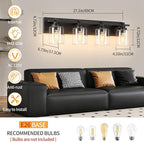 4 Light Modern Bathroom Light Fixtures Over Mirror, Black Vanity Lights for Bathroom Wall Sconces with Clear Glass Shades, E26 Socket (Bulbs Not Included)