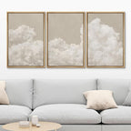 MUDECOR Framed Wall Art Print Set Serene Sky Filled with Fluffy Clouds Illustrations Modern Art Decorative Colorful Chic for Living Room, Bedroom, Office - 24"x36"x3 Natural