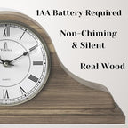 Mantel Clock Battery Operated - Grey Ash Wooden Farmhouse Mantle Clock for Living Room Decor Above Fireplace, Office, Shelf & Home Décor Gift 15x7.5 - Silent Wood Mantel Clock for Living Room Table