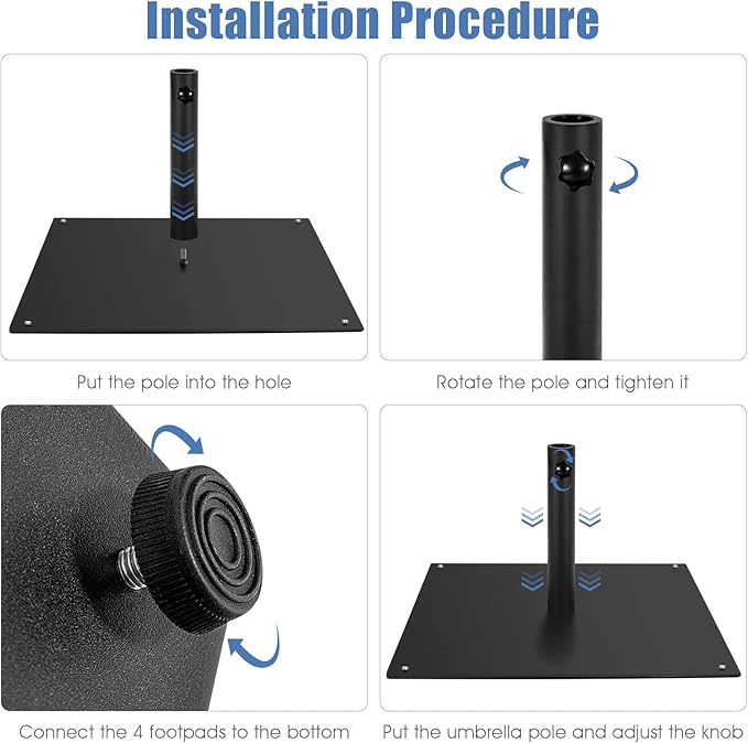 HAPPYGRILL 20” Patio Umbrella Base, 35 LBS Square Outdoor Market Umbrella Base Stand with 4 Adjustable Footpads, 1.6”/1.9” Adapters, Tightening Knob, Quick Setup, Weather-proof Umbrella Holder