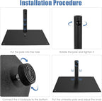 HAPPYGRILL 20” Patio Umbrella Base, 35 LBS Square Outdoor Market Umbrella Base Stand with 4 Adjustable Footpads, 1.6”/1.9” Adapters, Tightening Knob, Quick Setup, Weather-proof Umbrella Holder