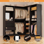 Unikito 86” Closet System, Corner Closets Organizer with Hanging Rods and Mirror, Freestanding Adjustable Clothes Garment Racks with Drawers, Sturdy Walk in Closet Kit with 3 Set Closets Tower, Black