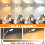 White Floor Lamps for Living Room, 44W/4500LM Super Bright 2 in 1 LED Floor Lamp with Remote, Stepless Dimmable, 69" Tall Standing Floor Lamp with Bendable Reading Light for Bedroom Office