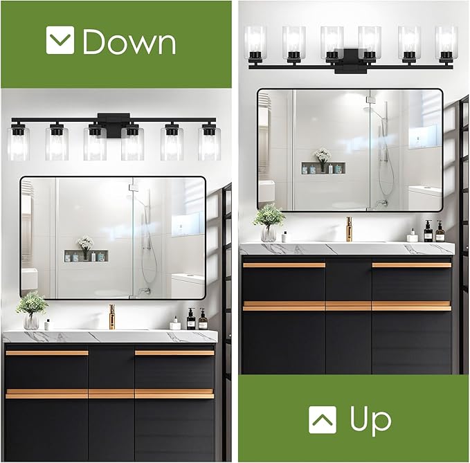 BesLowe 37" 6-Light Bathroom Light Fixture, Modern Black Vanity Light, Bathroom Lighting Fixtures Over Mirror, Matte Black Bathroom Wall Lamp, Wall Lights for Living Room Bedroom Hallway