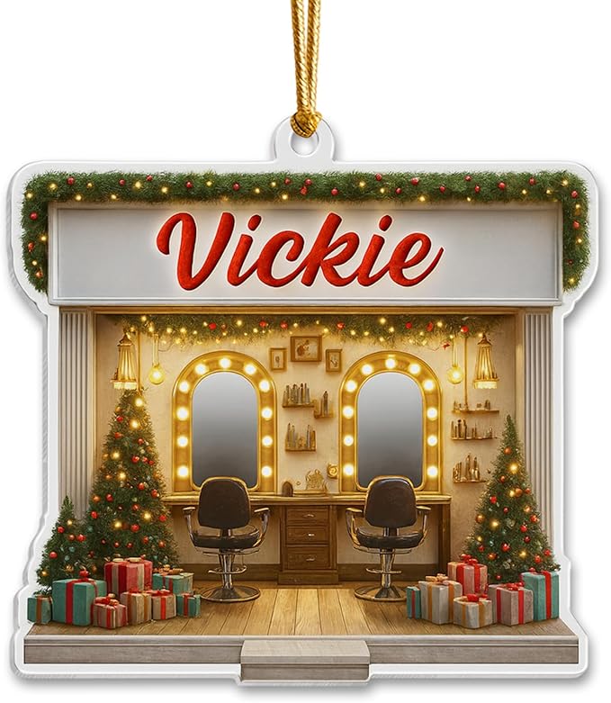 Personalized Hair Salon Christmas Ornament 2025, Flat Acrylic Custom Name Ornament, for Hairstylist, Hairdresser Keepsake, Beauty Shop Christmas Tree Decoration