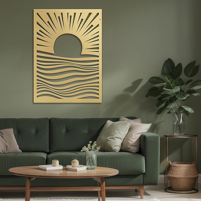 SIGNLEADER Metal Wall Art Decor Moons in Landscape Minimalist Modern Abstract Wall Sculpture Hangings Home Decoration for Living Room, Bedroom, Bathroom, Kitchen, Outdoor - 24" Gold
