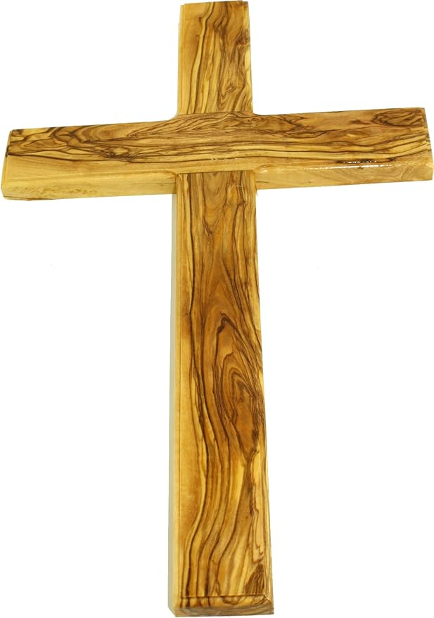 Holy Land Market Ready to Hang Wall Decor Bethlehem Olive Wood Cross - 14 Inches with Certificate & Prayer Card