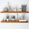 Homeforia Oak Floating Shelves 36 inches Long, High End Solid Real Wood 36 inch Floating Shelf for Room Wall, Honey Oak Wooden 36inch Kitchen Shelves, Heavy Duty Bracket, 36 X 6.5 X 1.75 in, Set of 2