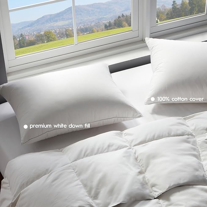 Globon Ultra Soft Down Pillow Standard Size Set of 2, All Down Filled Bed Pillow for Sleeping, 100% Cotton Shell 500 Thread Count 700 Fill Power, Soft Hotel Collection Down Feather Pillow 20" x 26"
