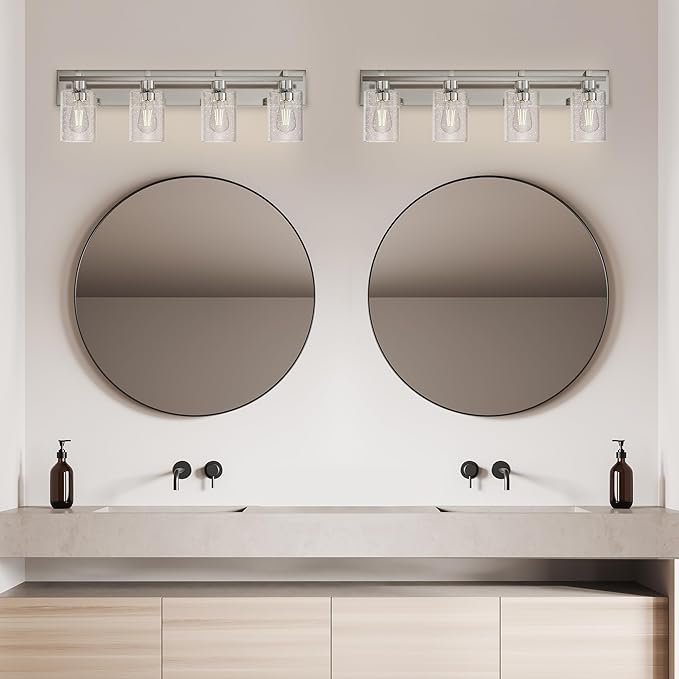 Espird Bathroom Vanity Light, 4 Light Brushed Nickel Vanity Lights with Thickened Seeded Glass Shade, 30 inch Modern Bathroom Light Fixtures, Bathrooms Lights Fixtures Over Mirror