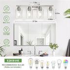 4-Light Bathroom Light Fixtures, Vanity Light with Clear Glass Shades, Brushed Nickel Bathroom Light Fixtures Over Mirror, Modern Bathroom Wall Lamp for Mirror Living Room Cabinet Bedroom