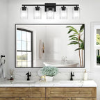 BesLowe 31" 5-Light Bathroom Light Fixture, Modern Black Bathroom Vanity Light, Bathroom Lighting Fixtures Over Mirror, Matte Black Wall Socnce Lamp, Wall Lights for Living Room Bedroom Hallway
