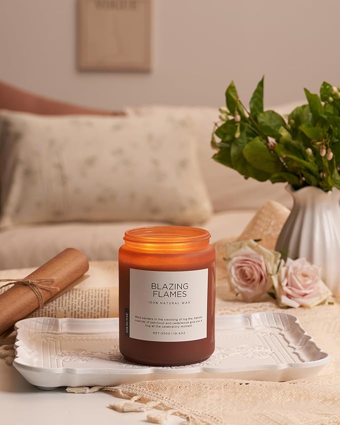 M&SENSE Blazing Flames Winter Scented Candles, Soy Wax 19.4oz 110 Hours Long Lasting Clean Burn, Warm Woods Aromatherapy Candles for Relaxation Large Candle Birthday Holiday Gifts for Men Women