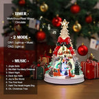 Christmas Village Scene Tree Animated with Rotating Snowman LED Lights Christmas Decorations for Home Gifts Light Up Music USB/Battery Collectible Buildings Figurines