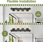 5-Light Bathroom Vanity Light Bathroom Light Fixtures Over Mirror, 31" Black Vanity Lights with Glass Shade, Modern Wall Sconce for Cabinet Porch Bedroom, Hallway E26
