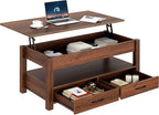 Rolanstar Coffee Table, 47.2" Lift Top Coffee Table with Drawers and Hidden Compartment, Retro Central Table with Wooden Lift Tabletop, for Living Room,Espresso