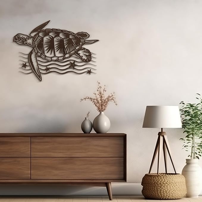 SIGNLEADER Metal Wall Art Decor Turtle Minimalist Modern Abstract Wall Sculpture Hangings Home Decoration for Living Room, Bedroom, Bathroom, Kitchen, Outdoor - 18" Bronze