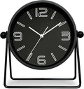 QIYAODECO® Vintage Metal Desk Clock for Bedroom, with Adjustable Angle Ticking Small, Battery Operated Mantel Bedside Clock, Decorative Table, Old Fashioned Style Black Decor, Adult Kid Gift, Black