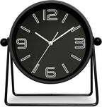 QIYAODECO® Vintage Metal Desk Clock for Bedroom, with Adjustable Angle Ticking Small, Battery Operated Mantel Bedside Clock, Decorative Table, Old Fashioned Style Black Decor, Adult Kid Gift, Black