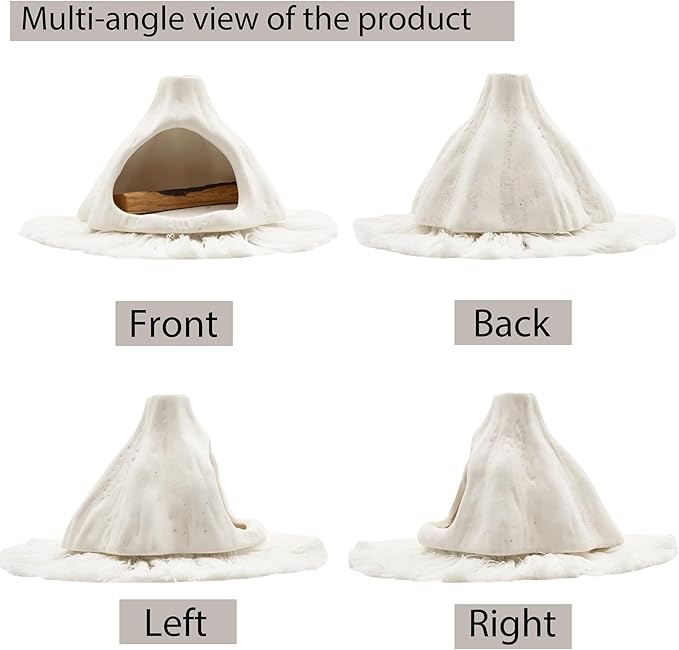 Ceramic Palo Santo Holder Burner,Incense Cone Holder,Mini Chiminea for Palo Santo Sticks and Sage Burner,with Handmade Heat Insulated Mat,Dust Brush,Metal Tweezer. (White Volcano)