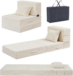 Folding Sofa Bed, 4 in 1 Convertible Sleeper Chair with Pillow, Single Memory Foam Fold Out Chair Bed, Modern Floor Futon Sofa Couch Mattress for Living Room/Guest/Apartment,Beige