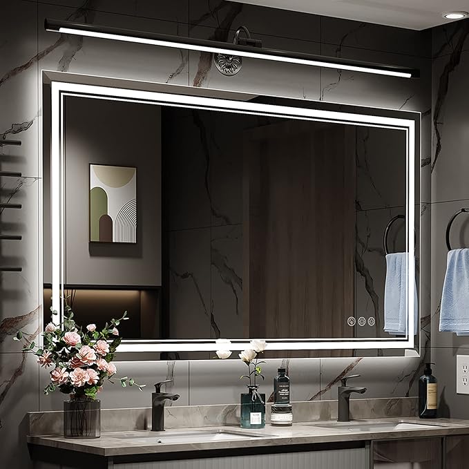 48x32 Inch Led Mirror for Bathroom with Front Light and Backlit, Bathroom Mirror with Led Lights, Vanity Mirror with Lights for Wall, Anti-Fog, Dimmable, Memory Function, Tempered Glass
