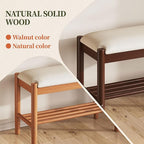 Solid Wood Shoe Bench with Cushion, 2-Tier Shoe Rack for Front Door Entrance, Enterway Benches with Shoe Storage (Walnut, 39.4in)
