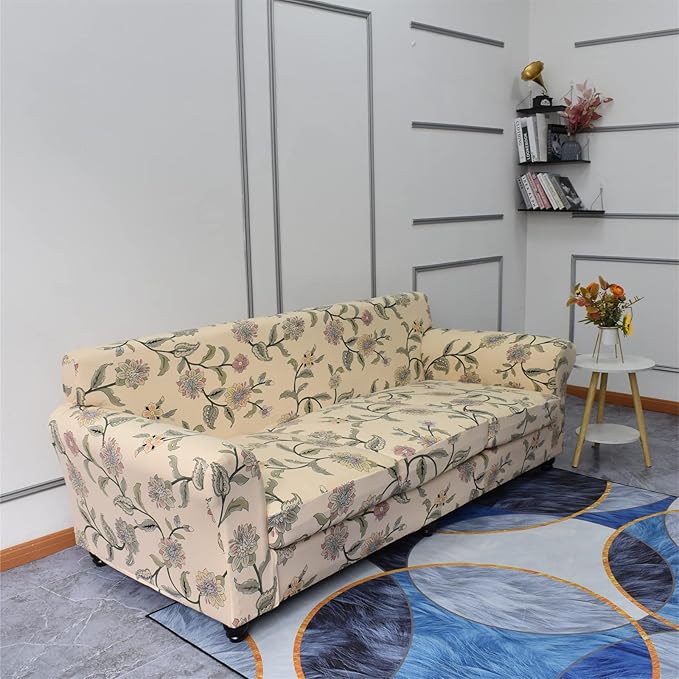 KRFOONN 4 Piece Stretch Sofa Couch Covers for 3 Cushion Couches Printed Sofa Slipcover with 3 Separate Seat Cushion Covers Washable Sofa Slip Covers Furniture Protector for Pets Kids (Large, 05)