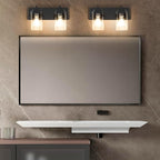 Vanity Light Fixture,2-Light Vanity Light for Bathroom,Matte Black Bathroom Vanity Lighting Over Mirror with Square Clear Glass Shade for Restroom